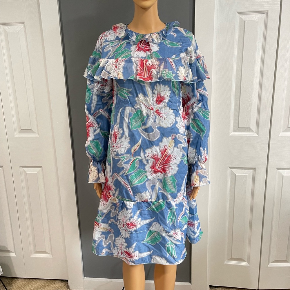 Valentino Hibiscus Printed Ruffled Dress